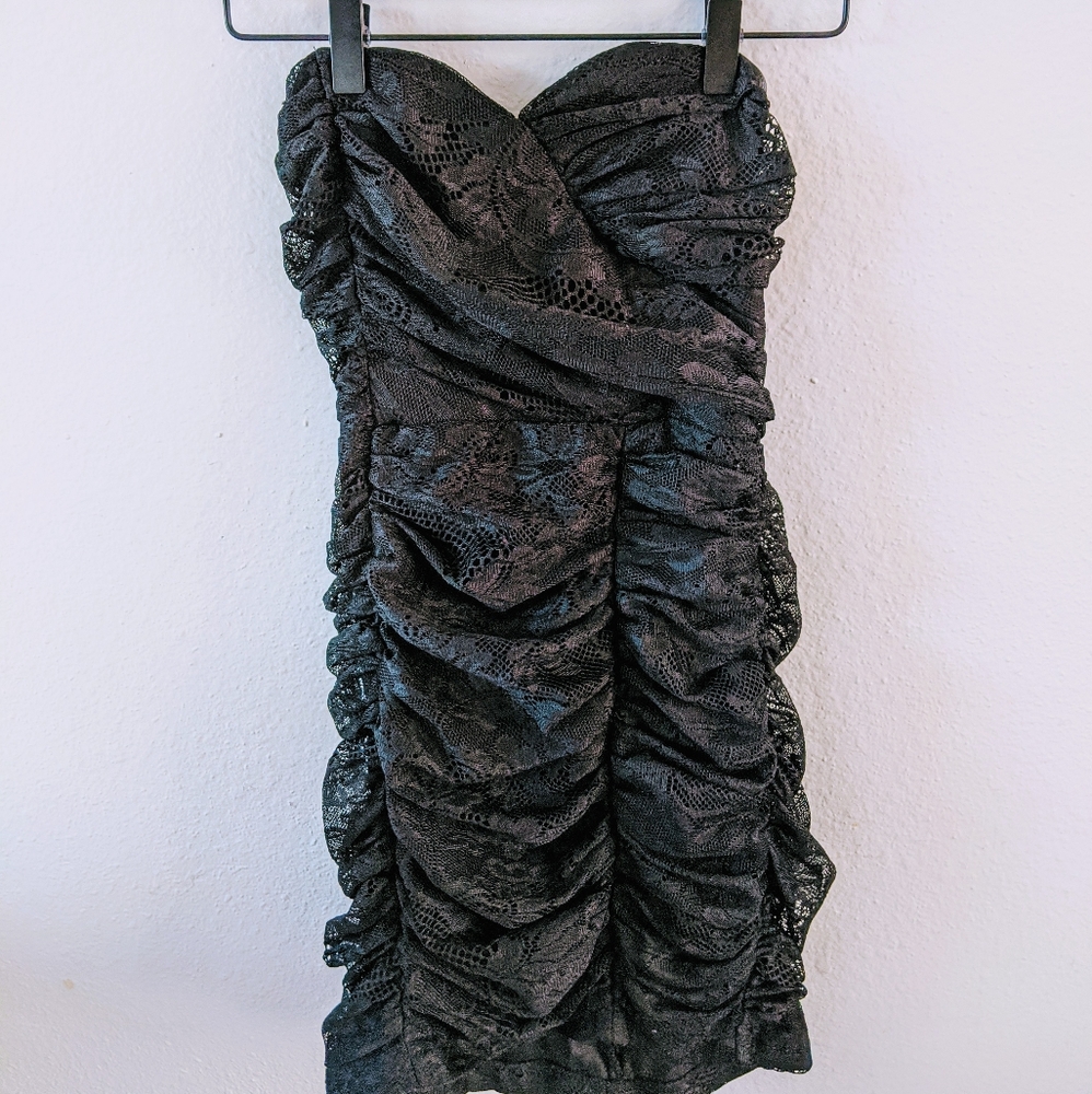 Black rouched lace dress